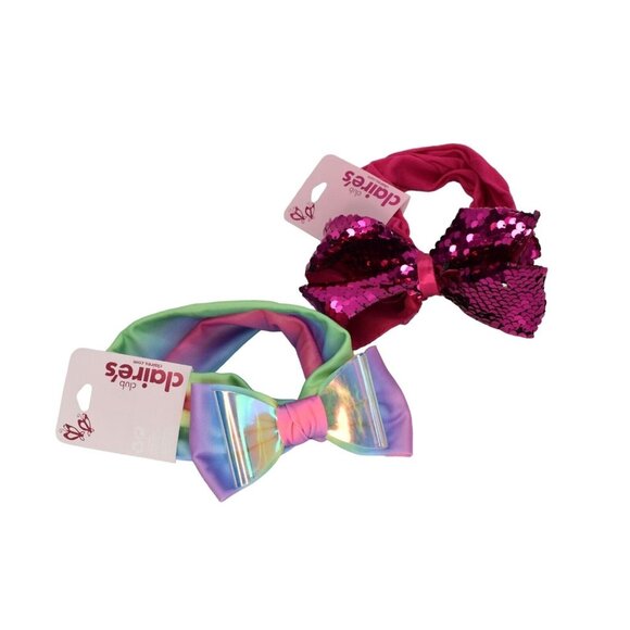 Claires Club Bow Headwrap Headband Lot of 2 Tie Dye Pastels Sequin Red - Picture 1 of 5